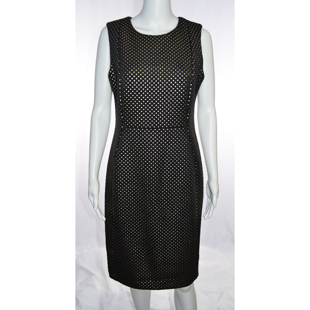 Calvin Klein Sleeveless With Textured Squares Sheath Dress Black/Gold Size 12